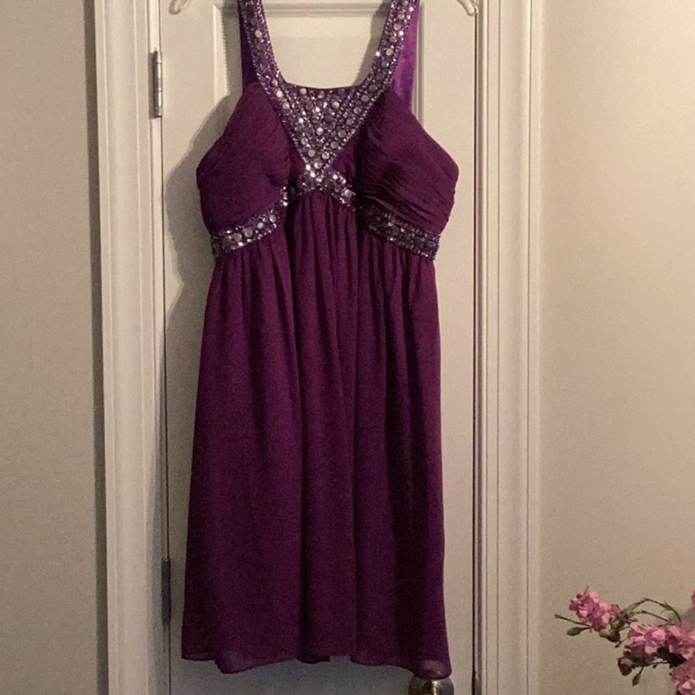 Purple Sequin Embellished Halter Babydoll Mini Dress